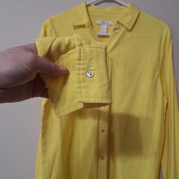 ReVamped Vibrant Yellow Linen Blend Button Down Shirt Large - Picture 5 of 9